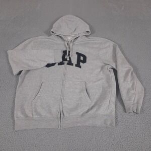 Gap Hoodie Mens XL Gray Relaxed Gap Logo Zip Hoodie Cotton Blend Arch Fleece